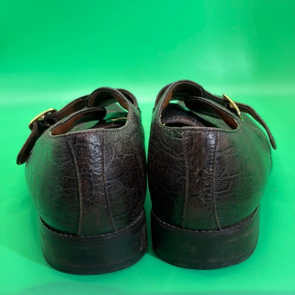 VTG Marco Vicci Monk Strap Leather Loafers Mens 8.5 M Brown Crocodile Dress Shoe
